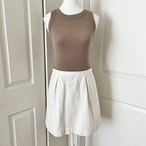 J. Crew A-line Pleated White Cotton Pique Skirt with Lace Eyelet Stripes,  Size